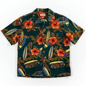 Vintage Tamare Hawaiian Surfboard Hibiscus Floral Camp Shirt Mens M